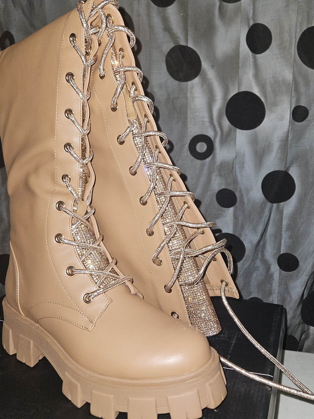 Cape Robbin Glamour Thigh High Combat Rhinestone Boots Size 9 New in Box!!